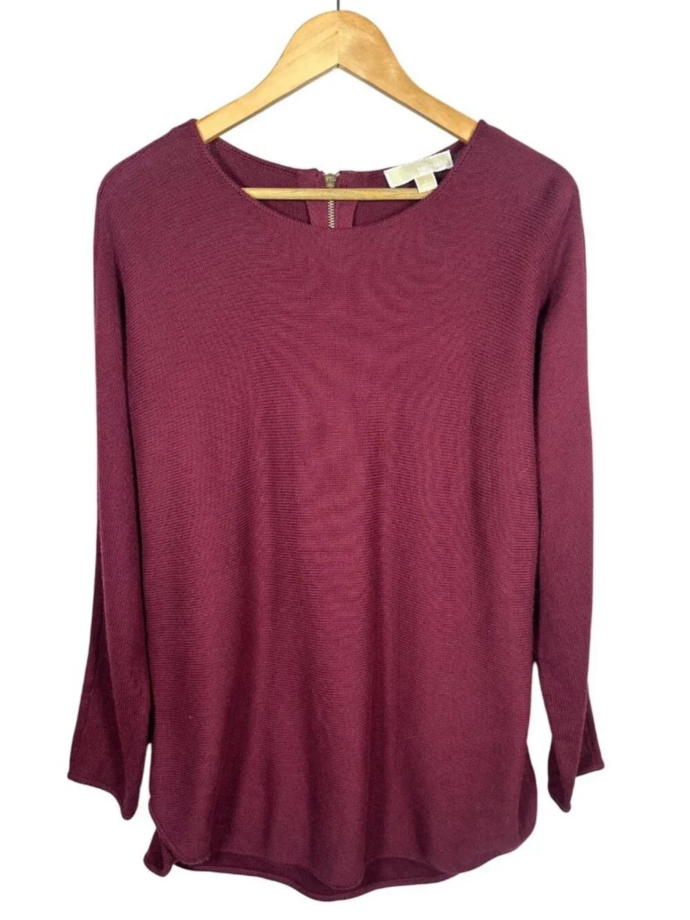 MICHAEL KORS Burgundy Ribbed Knit Long Sleeve Sweater Top Women's Size L